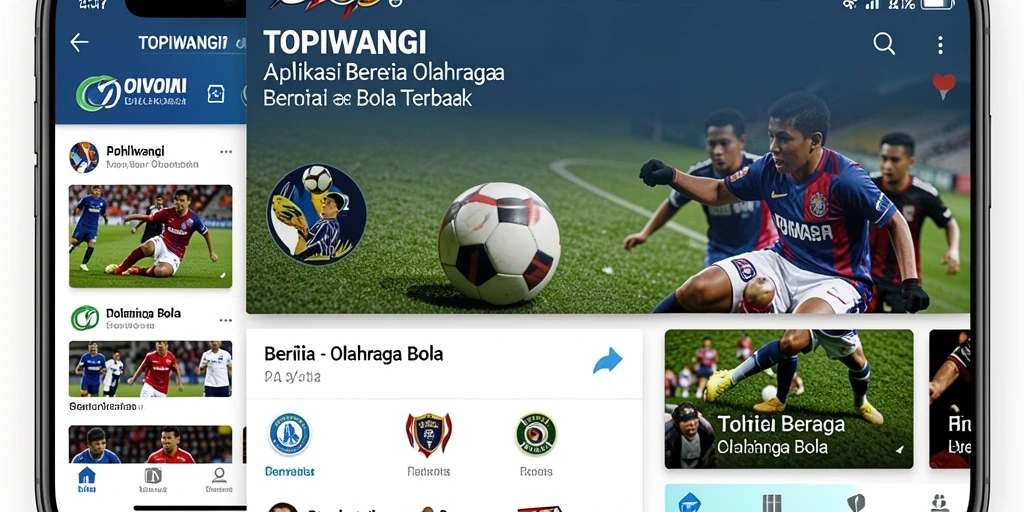 Tampilan antarmuka aplikasi TOPIWANGI dengan berita olahraga bola.